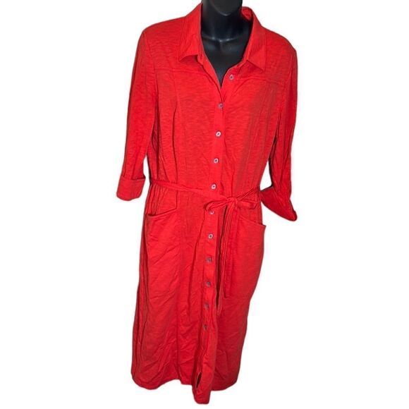 Boden Tara jersey shirt dress Cherry red button front belted 10L preppy - Picture 2 of 6
